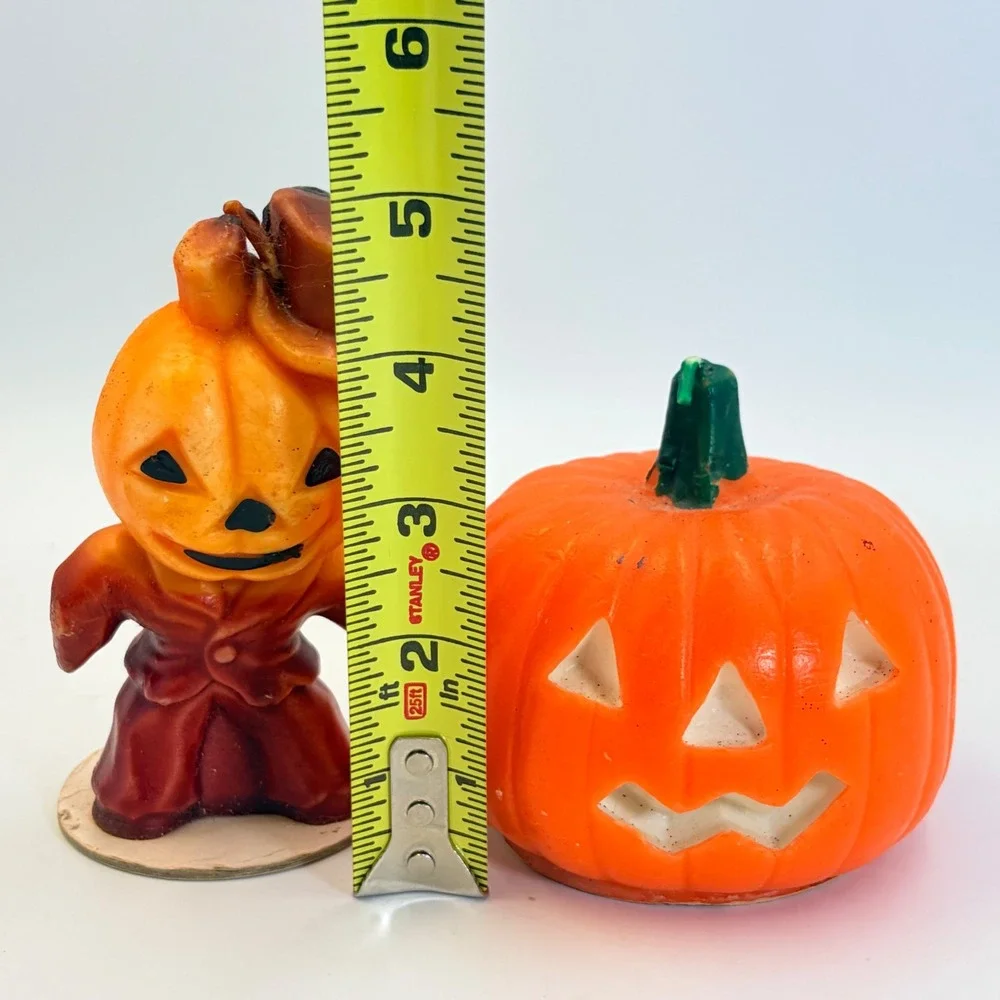 Vintage Gurley Halloween Candles Pumpkin Man Top Hat Jack O Lantern Set of 2
